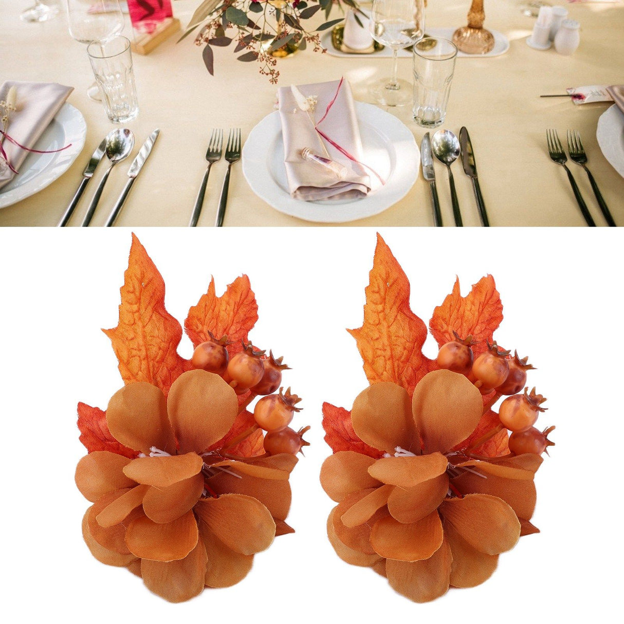2Pcs Innovative Napkin Ring Decorative Simulation Flower Napkin Holder for Wedding BirthdayMaple Leaf