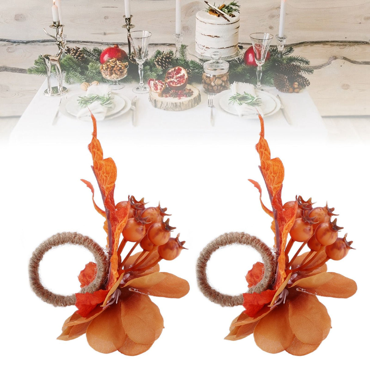 2Pcs Innovative Napkin Ring Decorative Simulation Flower Napkin Holder for Wedding BirthdayMaple Leaf