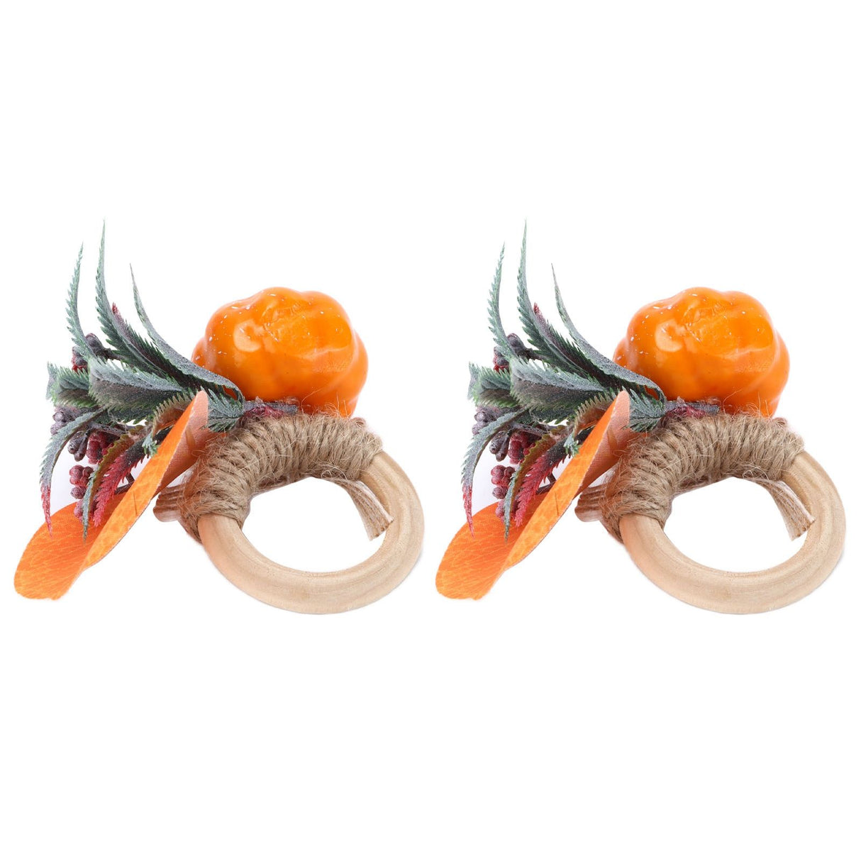 2Pcs Innovative Napkin Holder Simulation Napkin Ring for Halloween Thanksgiving Home DecorationPumpkin with Leaves