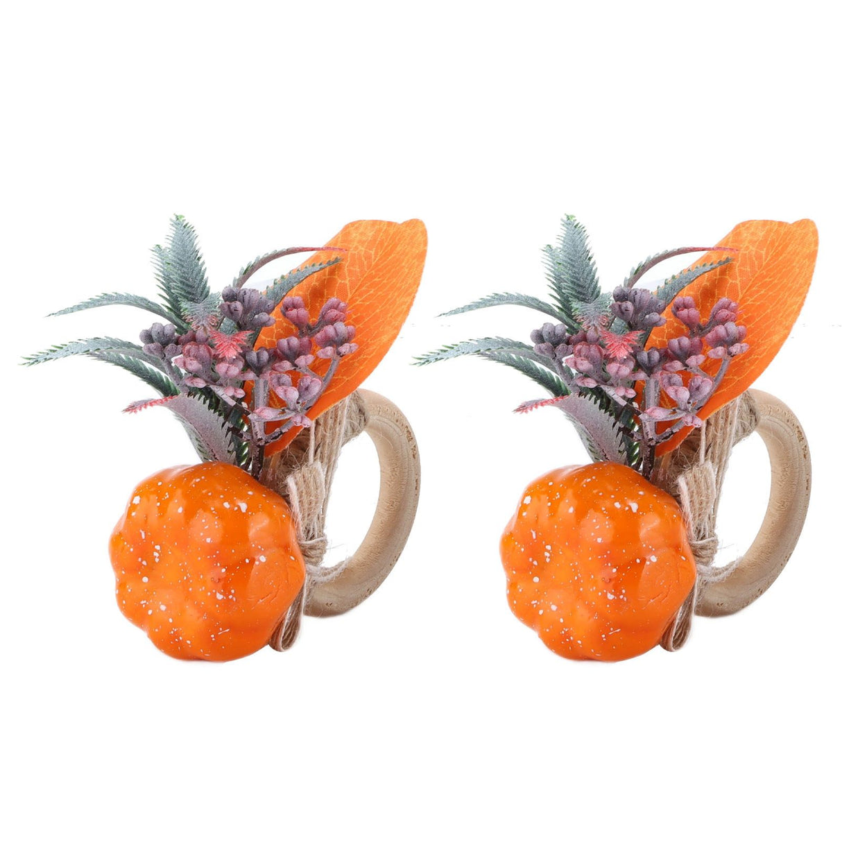 2Pcs Innovative Napkin Holder Simulation Napkin Ring for Halloween Thanksgiving Home DecorationPumpkin with Leaves