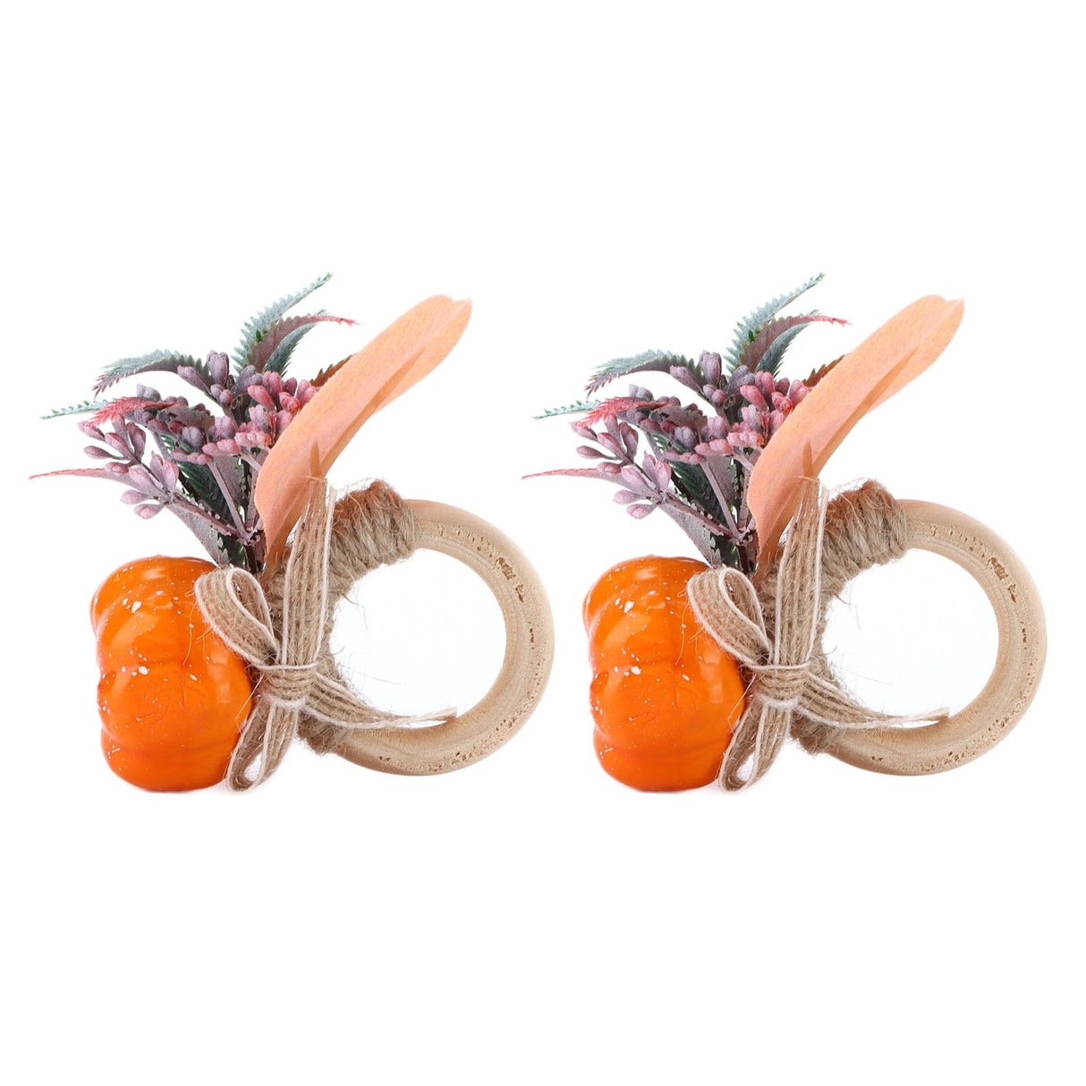 2Pcs Innovative Napkin Holder Simulation Napkin Ring for Halloween Thanksgiving Home DecorationPumpkin with Leaves