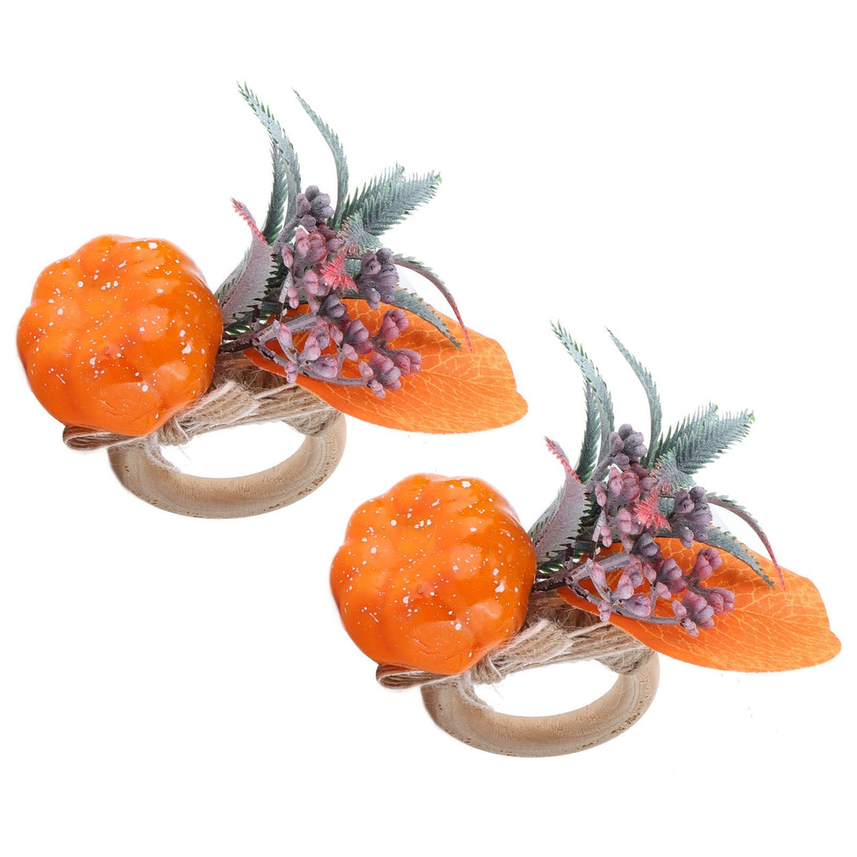 2Pcs Innovative Napkin Holder Simulation Napkin Ring for Halloween Thanksgiving Home DecorationPumpkin with Leaves