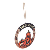 Halloween Welcome Sign Wooden Pumpkin Pattern Door Hanging Sign Decoration for Halloween Party Festival