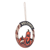 Halloween Welcome Sign Wooden Pumpkin Pattern Door Hanging Sign Decoration for Halloween Party Festival