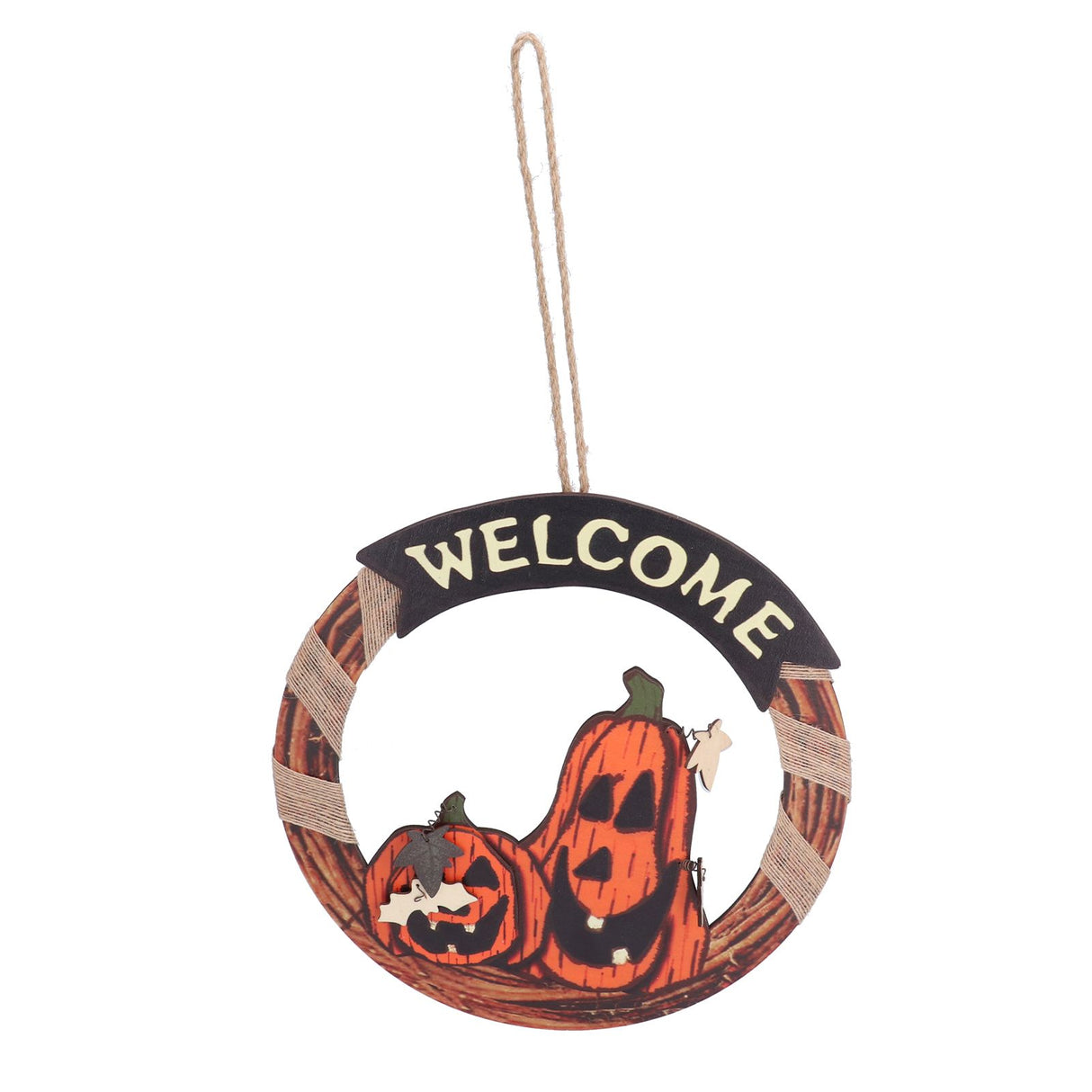 Halloween Welcome Sign Wooden Pumpkin Pattern Door Hanging Sign Decoration for Halloween Party Festival