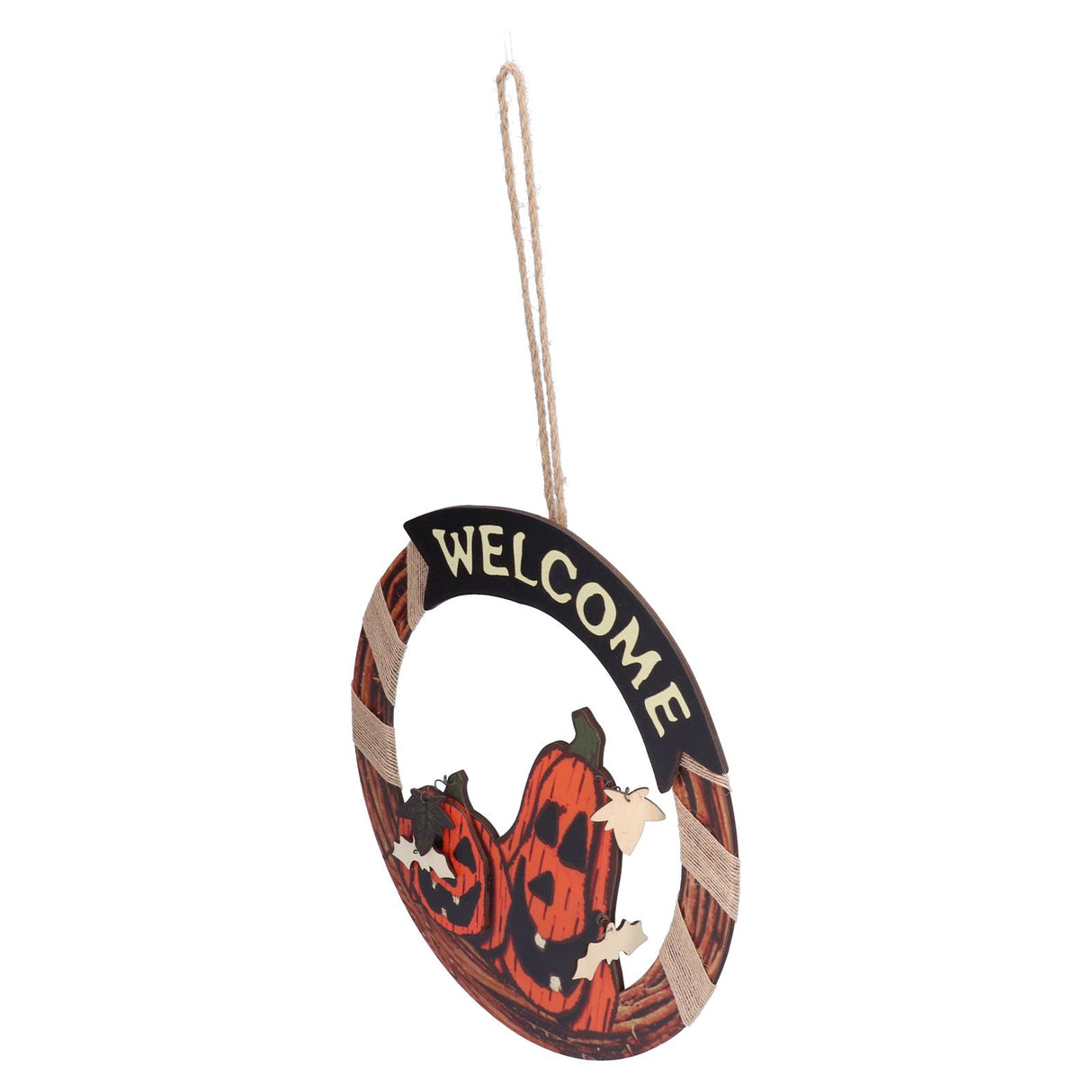Halloween Welcome Sign Wooden Pumpkin Pattern Door Hanging Sign Decoration for Halloween Party Festival