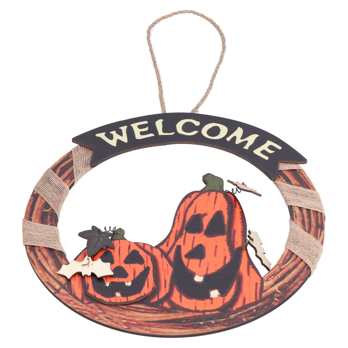 Halloween Welcome Sign Wooden Pumpkin Pattern Door Hanging Sign Decoration for Halloween Party Festival