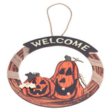 Halloween Welcome Sign Wooden Pumpkin Pattern Door Hanging Sign Decoration for Halloween Party Festival
