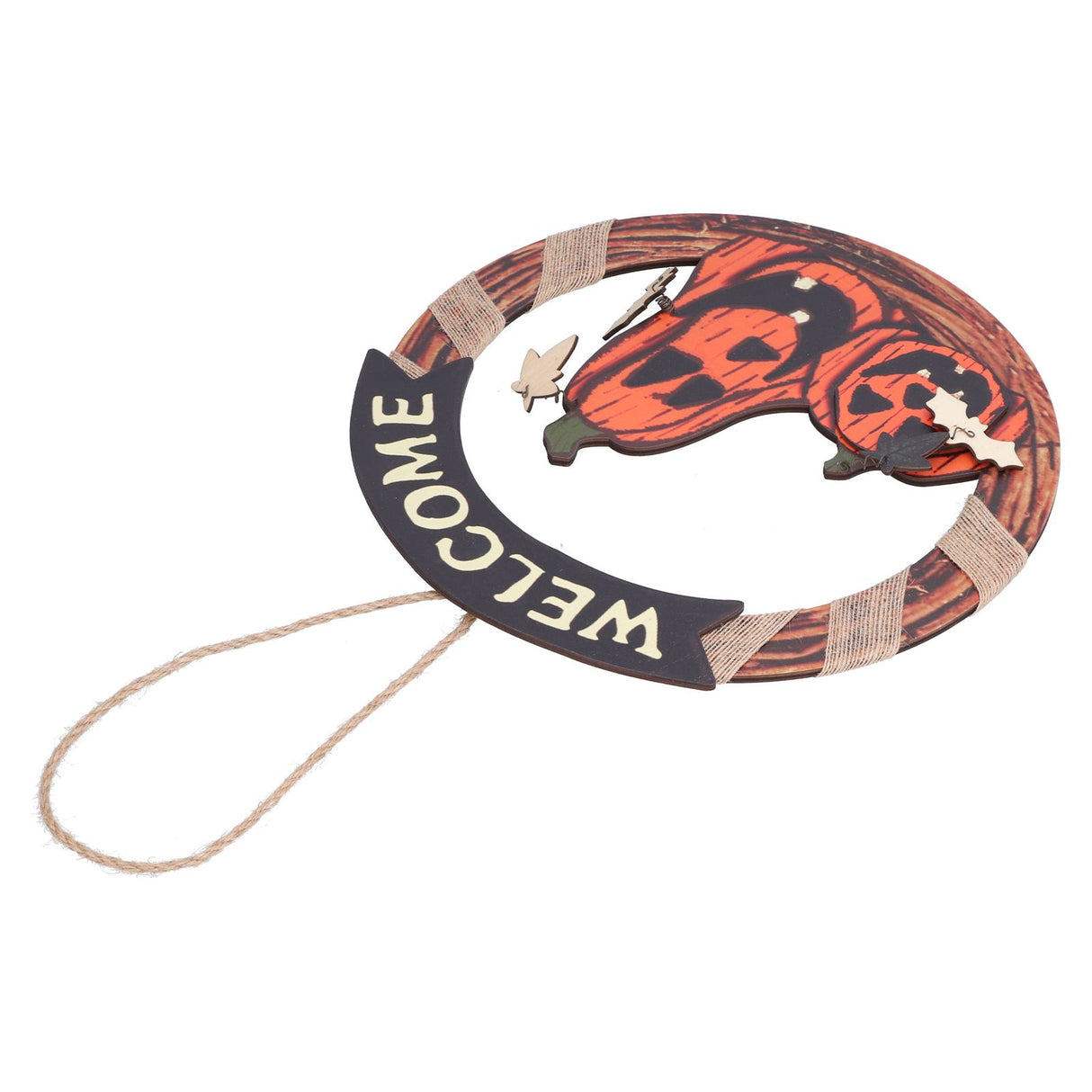 Halloween Welcome Sign Wooden Pumpkin Pattern Door Hanging Sign Decoration for Halloween Party Festival