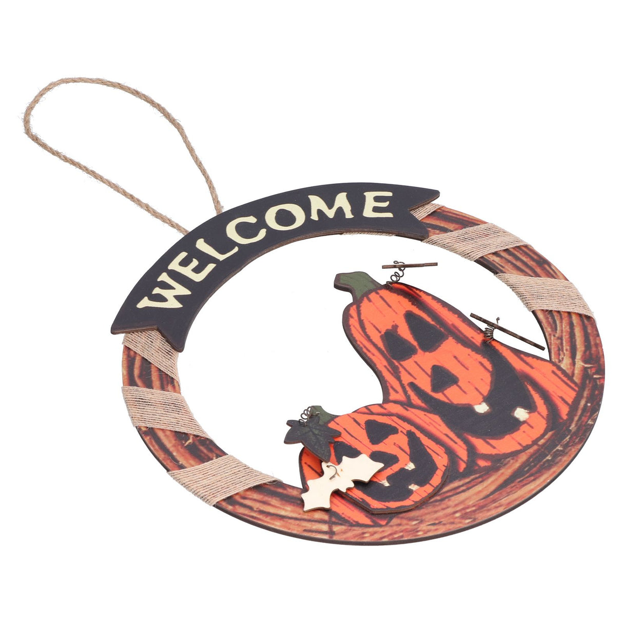 Halloween Welcome Sign Wooden Pumpkin Pattern Door Hanging Sign Decoration for Halloween Party Festival