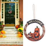 Halloween Welcome Sign Wooden Pumpkin Pattern Door Hanging Sign Decoration for Halloween Party Festival