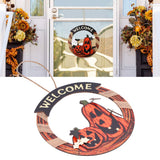 Halloween Welcome Sign Wooden Pumpkin Pattern Door Hanging Sign Decoration for Halloween Party Festival