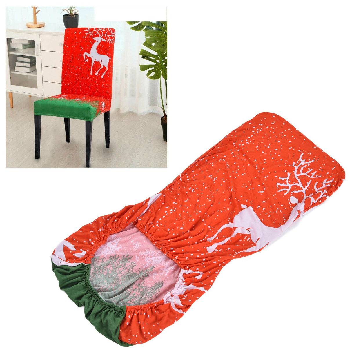 Polyurethane Fiber Christmas Chair Cover Stretchy Anti Folding Stretchable Dining Chair Cover for Party Holiday Home Christmas Fawn