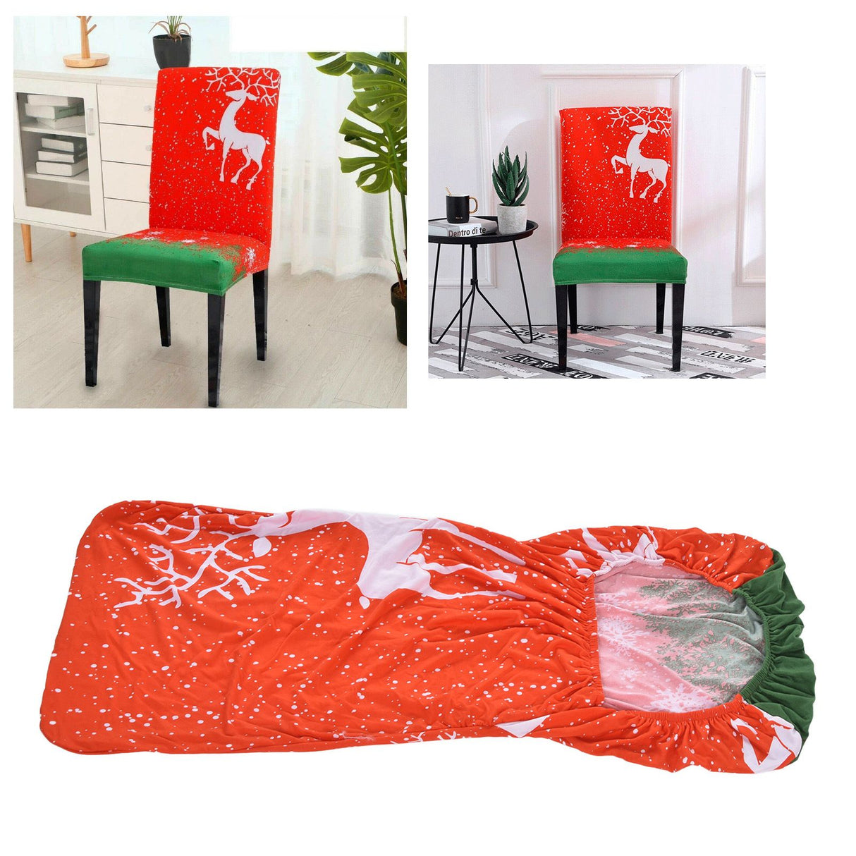 Polyurethane Fiber Christmas Chair Cover Stretchy Anti Folding Stretchable Dining Chair Cover for Party Holiday Home Christmas Fawn