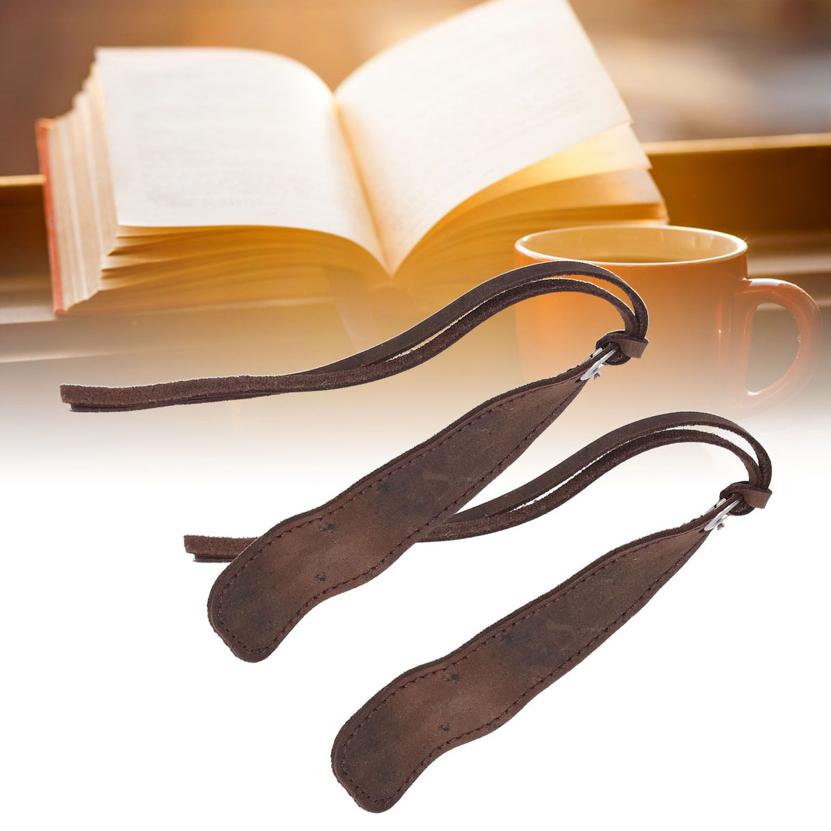 2Pcs Leather Bookmark Retro Book Mark Page Clip Set Kit with Tassel for Kids StudentDark Brown