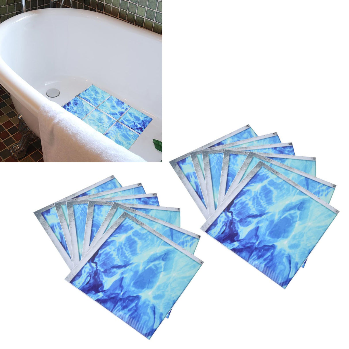 2Set 3D Bathtub Sticker Waterproof Antislip Bath Tub Sticker Self Adhesive PVC Tile Decal for Swimming Pool