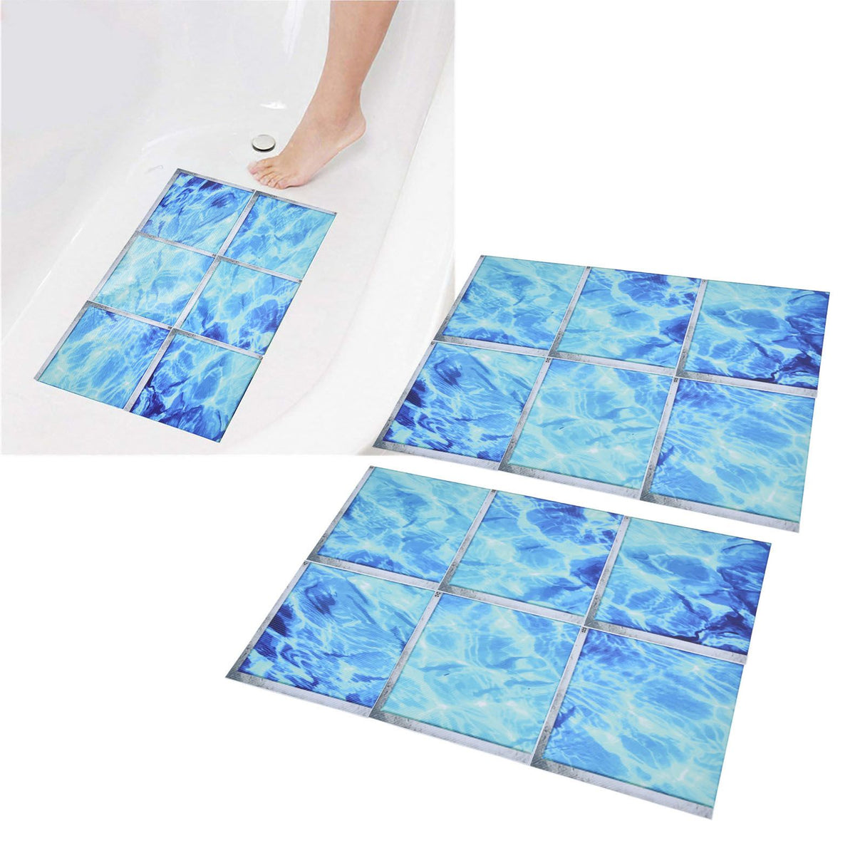 2Set 3D Bathtub Sticker Waterproof Antislip Bath Tub Sticker Self Adhesive PVC Tile Decal for Swimming Pool