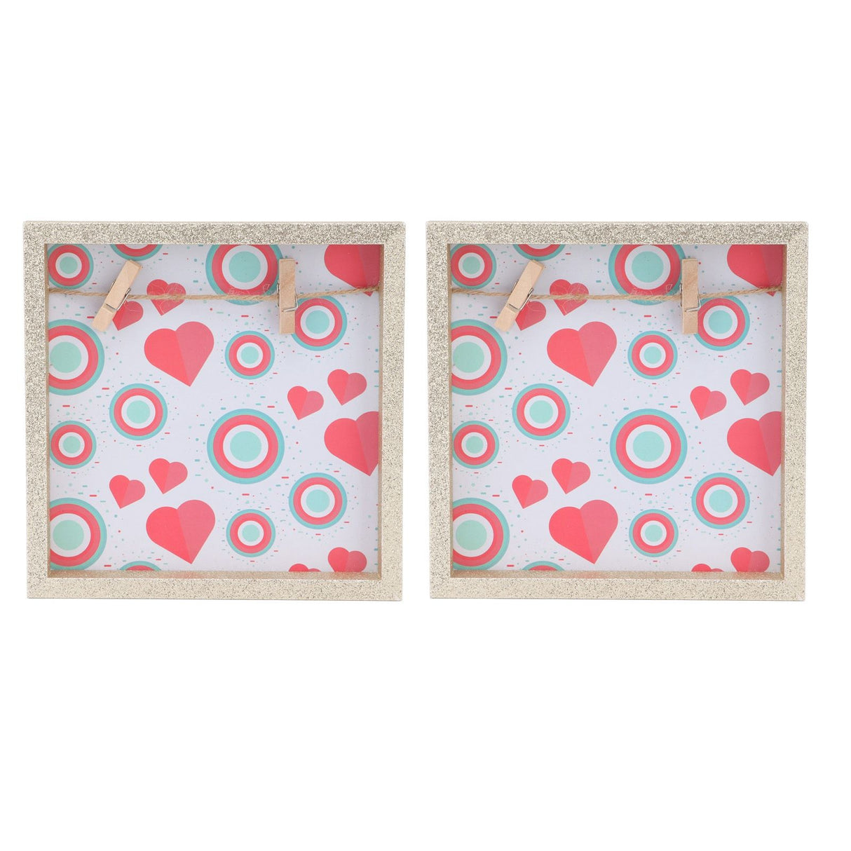 2 Pcs Picture Frames Innovative Wall Mount Photo Display Frames with Wood Clips for Home DecorationGold Powder Photo Frame