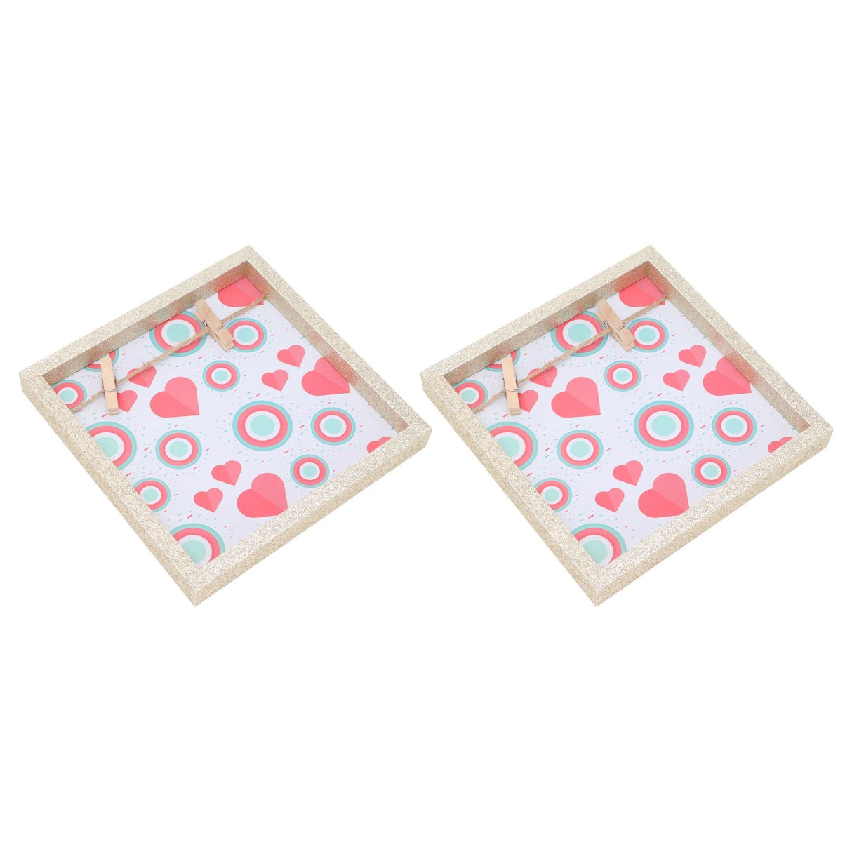 2 Pcs Picture Frames Innovative Wall Mount Photo Display Frames with Wood Clips for Home DecorationGold Powder Photo Frame