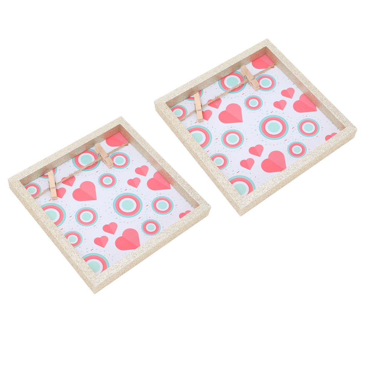 2 Pcs Picture Frames Innovative Wall Mount Photo Display Frames with Wood Clips for Home DecorationGold Powder Photo Frame
