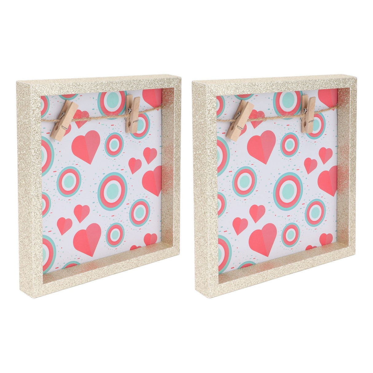 2 Pcs Picture Frames Innovative Wall Mount Photo Display Frames with Wood Clips for Home DecorationGold Powder Photo Frame