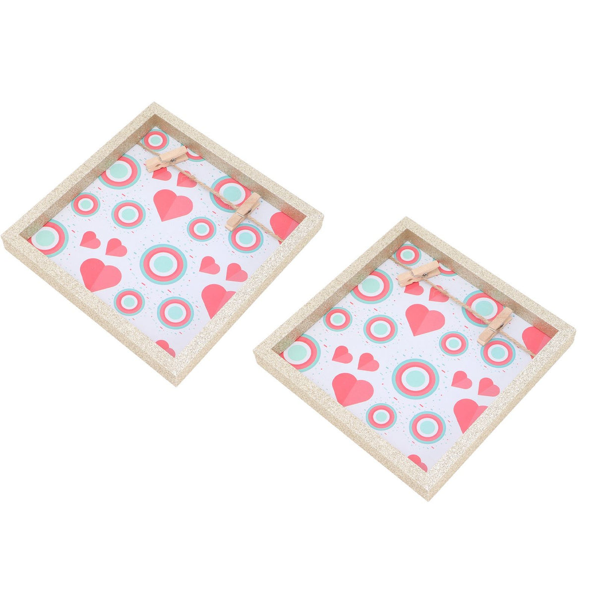 2 Pcs Picture Frames Innovative Wall Mount Photo Display Frames with Wood Clips for Home DecorationGold Powder Photo Frame