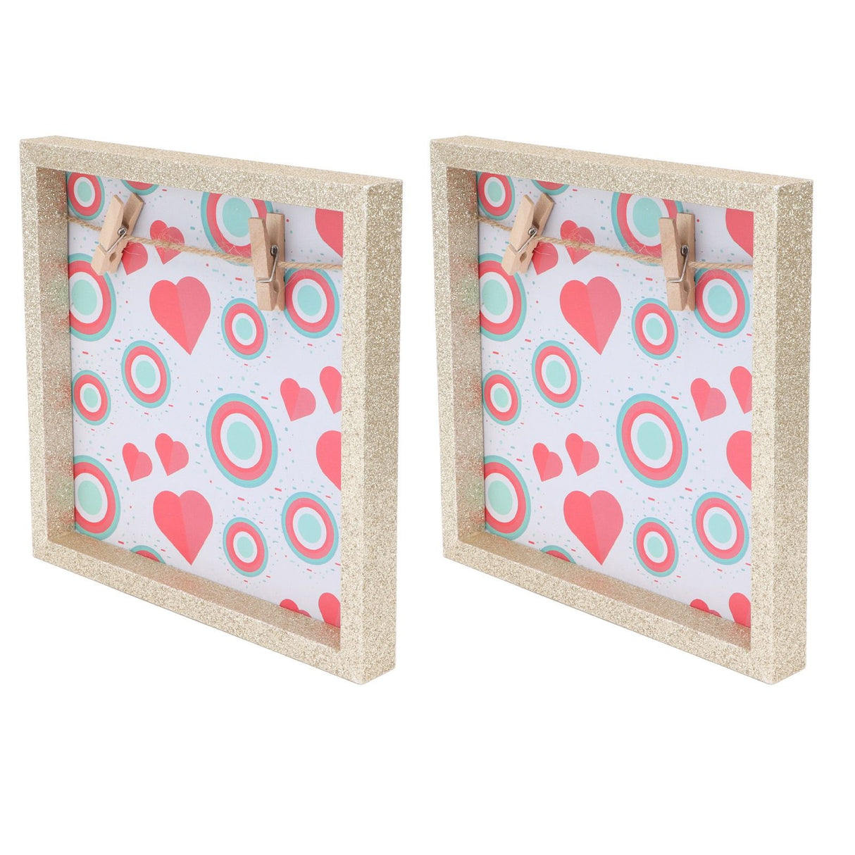 2 Pcs Picture Frames Innovative Wall Mount Photo Display Frames with Wood Clips for Home DecorationGold Powder Photo Frame