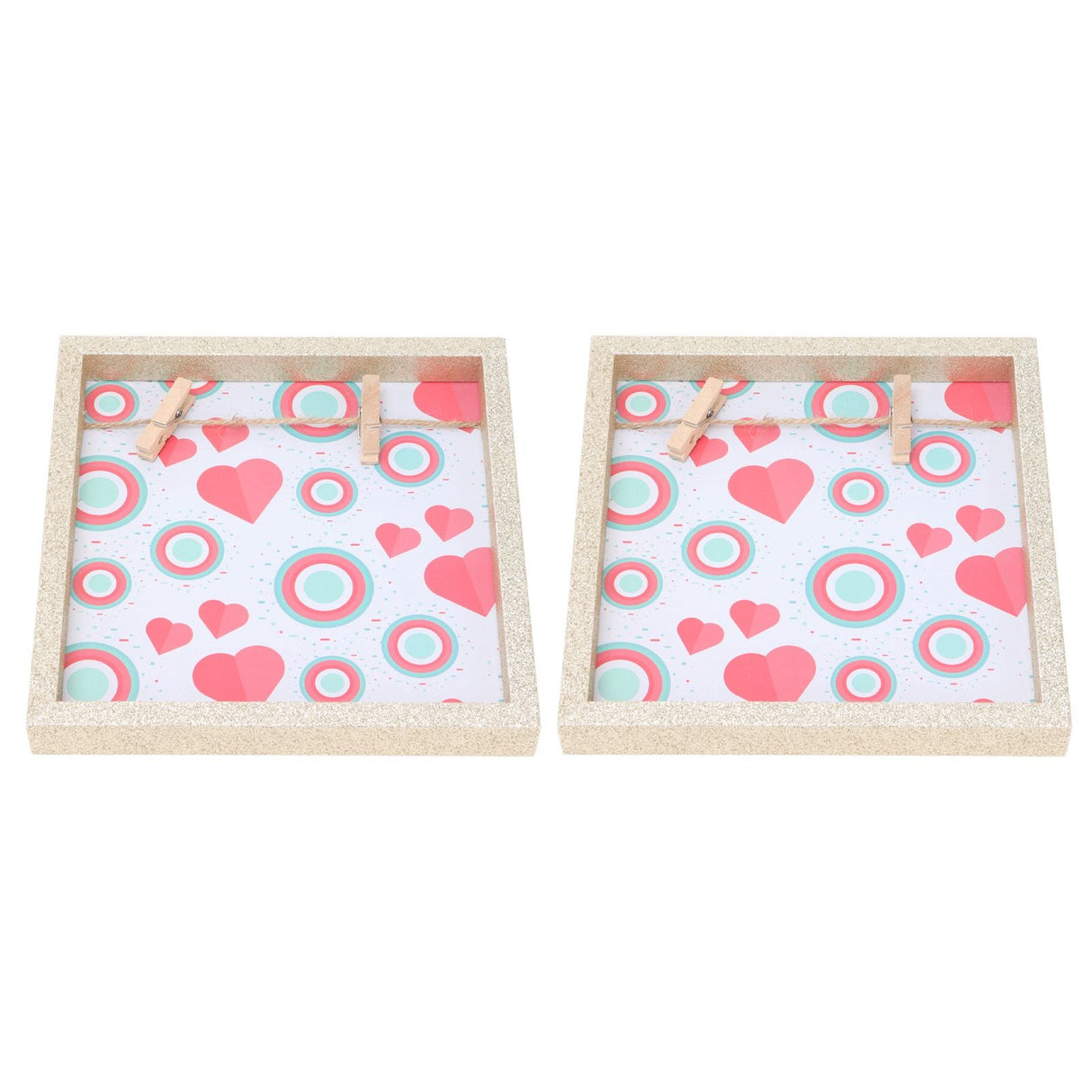 2 Pcs Picture Frames Innovative Wall Mount Photo Display Frames with Wood Clips for Home DecorationGold Powder Photo Frame