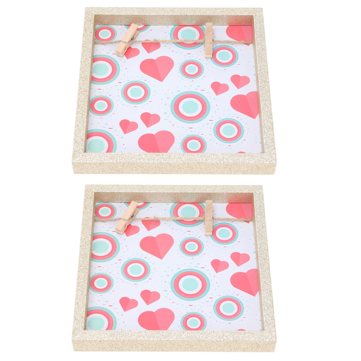2 Pcs Picture Frames Innovative Wall Mount Photo Display Frames with Wood Clips for Home DecorationGold Powder Photo Frame