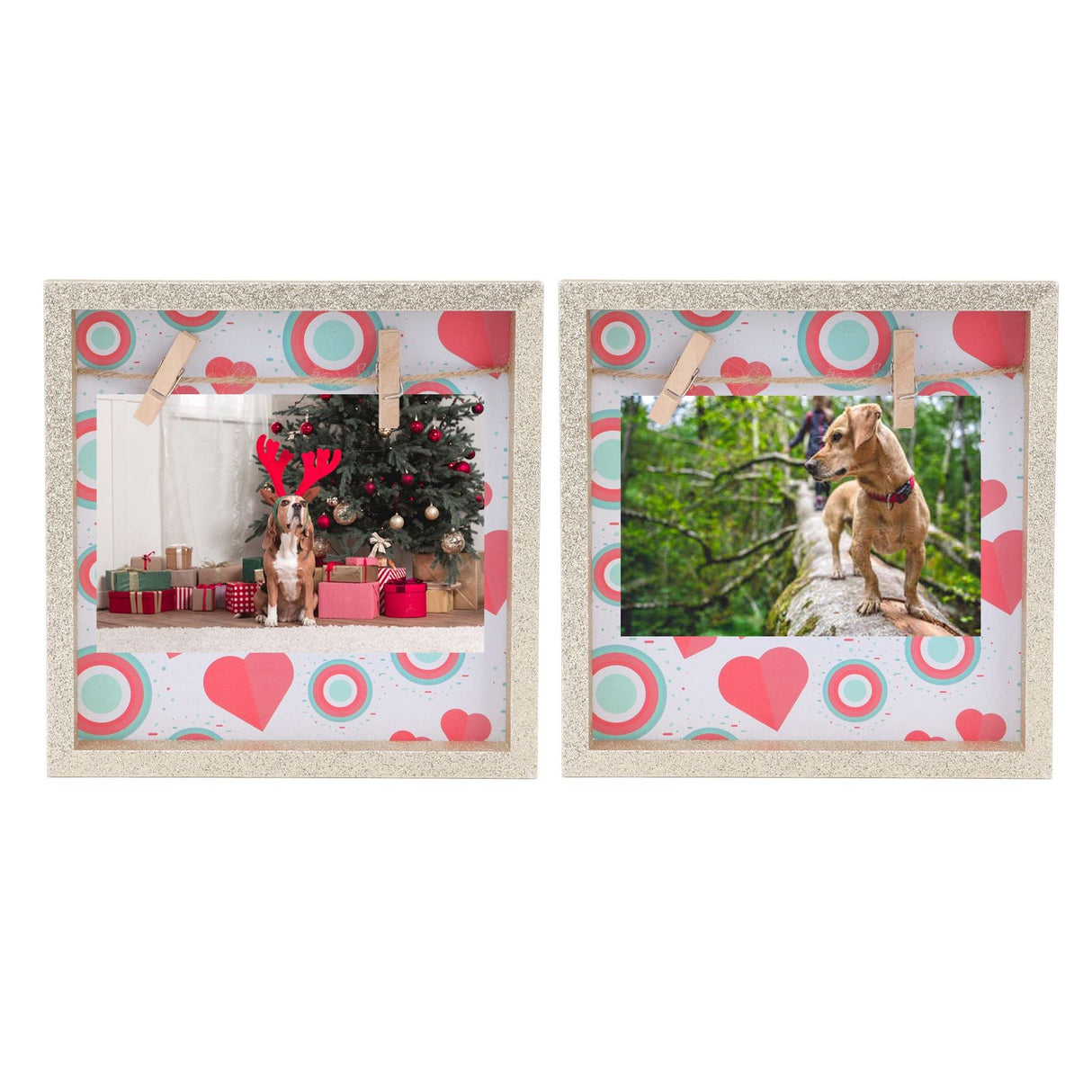 2 Pcs Picture Frames Innovative Wall Mount Photo Display Frames with Wood Clips for Home DecorationGold Powder Photo Frame