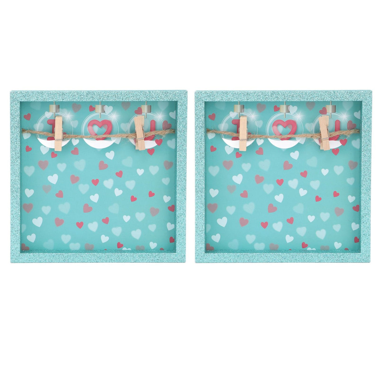 2 Pcs Picture Frames Innovative Wall Mount Photo Display Frames with Wood Clips for Home DecorationGreen Powder Photo Frame