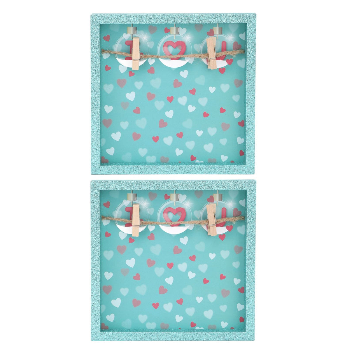 2 Pcs Picture Frames Innovative Wall Mount Photo Display Frames with Wood Clips for Home DecorationGreen Powder Photo Frame