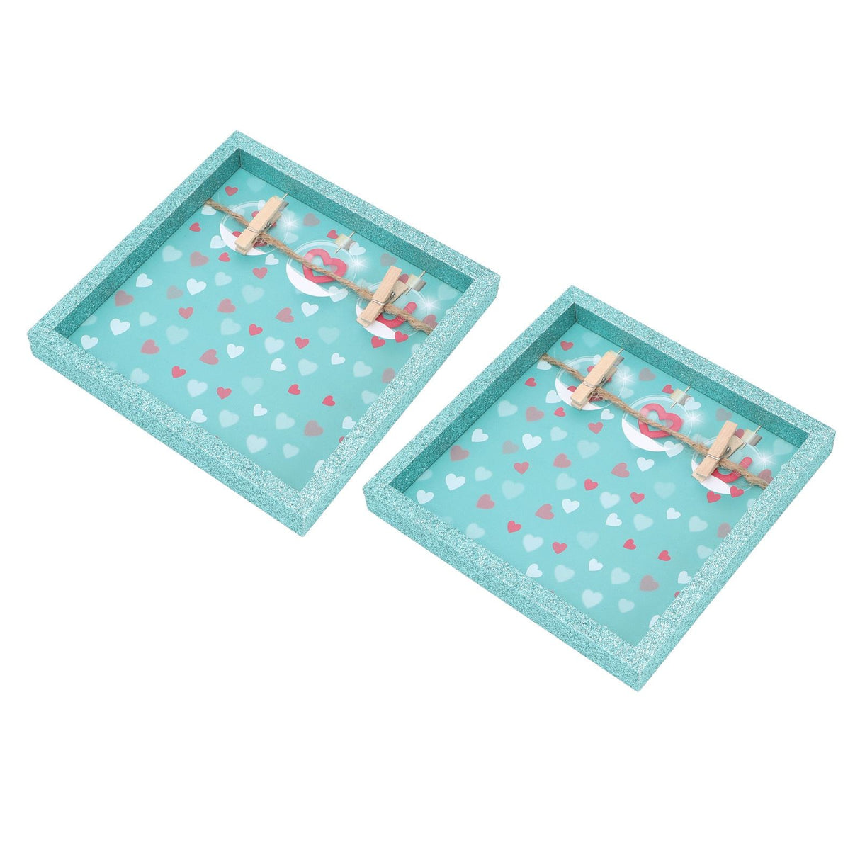 2 Pcs Picture Frames Innovative Wall Mount Photo Display Frames with Wood Clips for Home DecorationGreen Powder Photo Frame