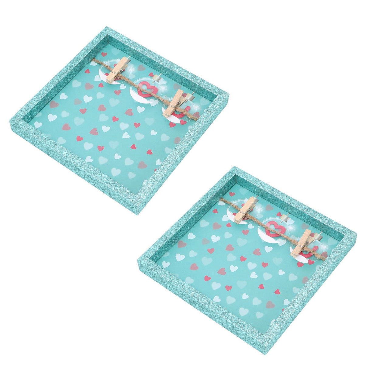 2 Pcs Picture Frames Innovative Wall Mount Photo Display Frames with Wood Clips for Home DecorationGreen Powder Photo Frame