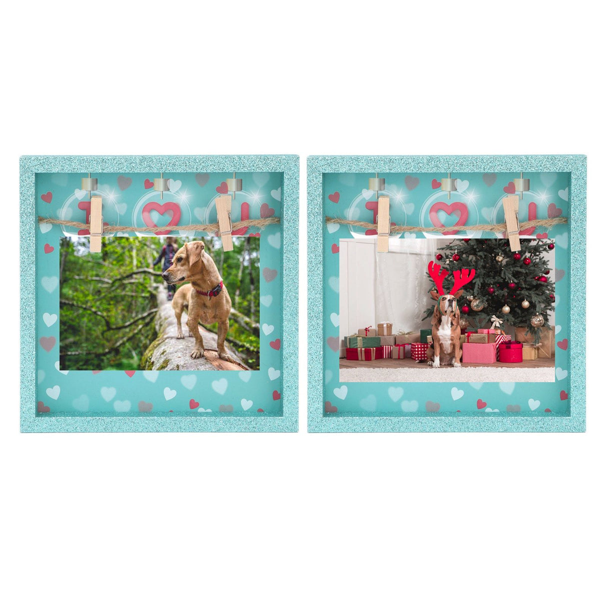 2 Pcs Picture Frames Innovative Wall Mount Photo Display Frames with Wood Clips for Home DecorationGreen Powder Photo Frame