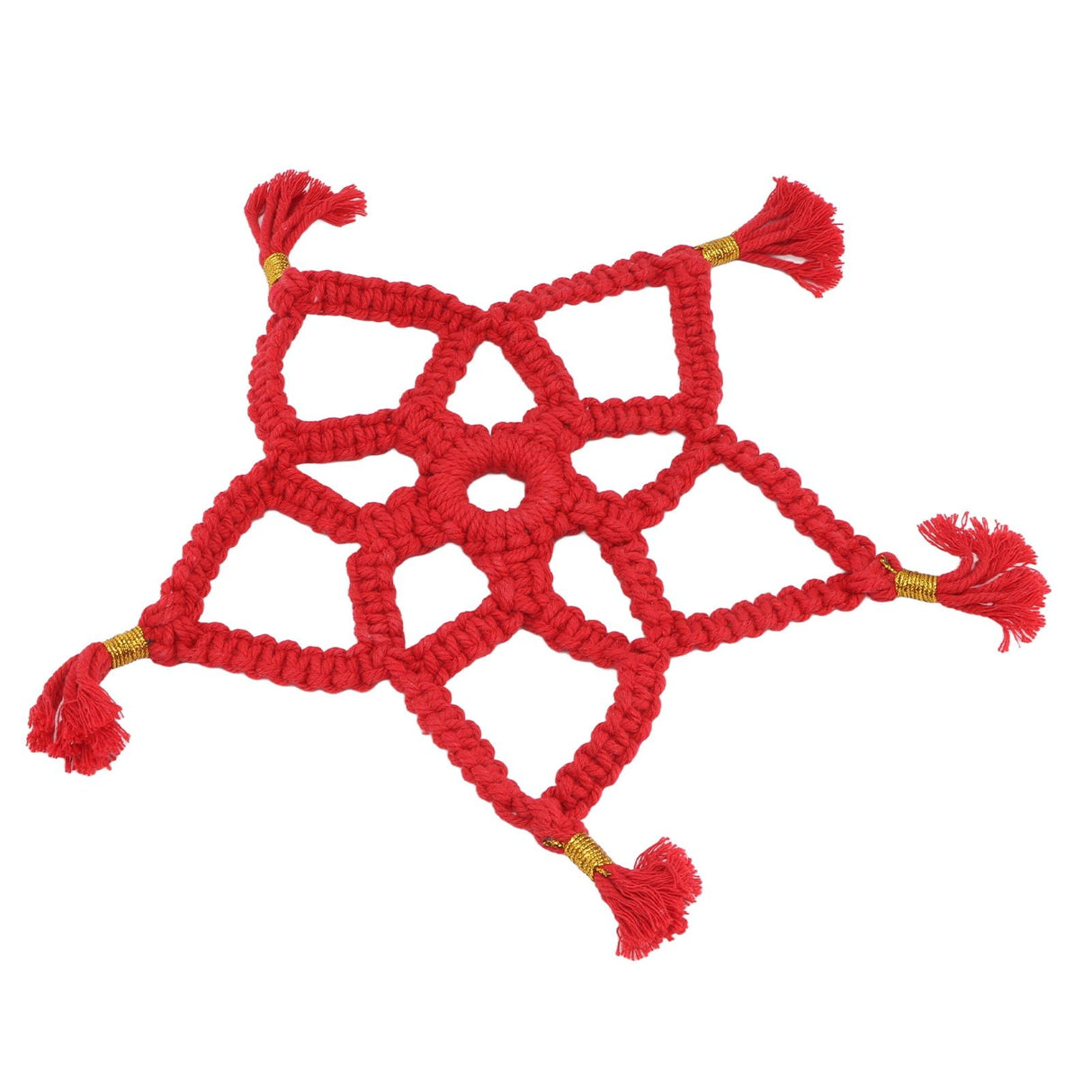 Hand Cotton Woven Hollow Star Ornament Red Five Pointed Star Ornaments Holiday Decoration