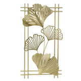 Gold Metal Wall Decor Golden Leaf Wall Hanging Decor Art Sculpture with Frame for Living Room Office Home Hotel