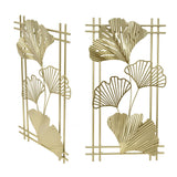 Gold Metal Wall Decor Golden Leaf Wall Hanging Decor Art Sculpture with Frame for Living Room Office Home Hotel - Extra Image