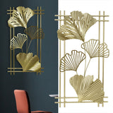 Gold Metal Wall Decor Golden Leaf Wall Hanging Decor Art Sculpture with Frame for Living Room Office Home Hotel - Extra Image