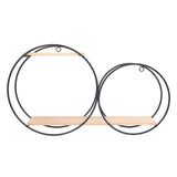 Round Shelf Firmly Welded Dual Use Strong Load Bearing Capacity Circle Metal Wood Wall Shelves for Bedroom Tea House