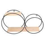 Round Shelf Firmly Welded Dual Use Strong Load Bearing Capacity Circle Metal Wood Wall Shelves for Bedroom Tea House