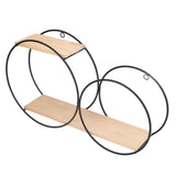 Round Shelf Firmly Welded Dual Use Strong Load Bearing Capacity Circle Metal Wood Wall Shelves for Bedroom Tea House - Low Angle