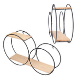 Round Shelf Firmly Welded Dual Use Strong Load Bearing Capacity Circle Metal Wood Wall Shelves for Bedroom Tea House
