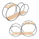 Round Shelf Firmly Welded Dual Use Strong Load Bearing Capacity Circle Metal Wood Wall Shelves for Bedroom Tea House