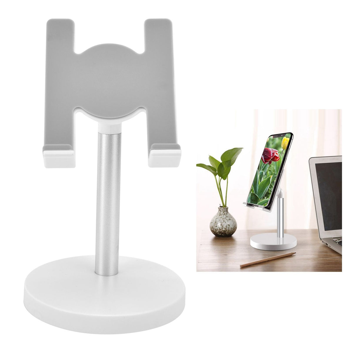 Cell Phone Stand Aluminum Alloy Adjustable Height Desk Mobile Phone Holder for IOS Tablet Silver