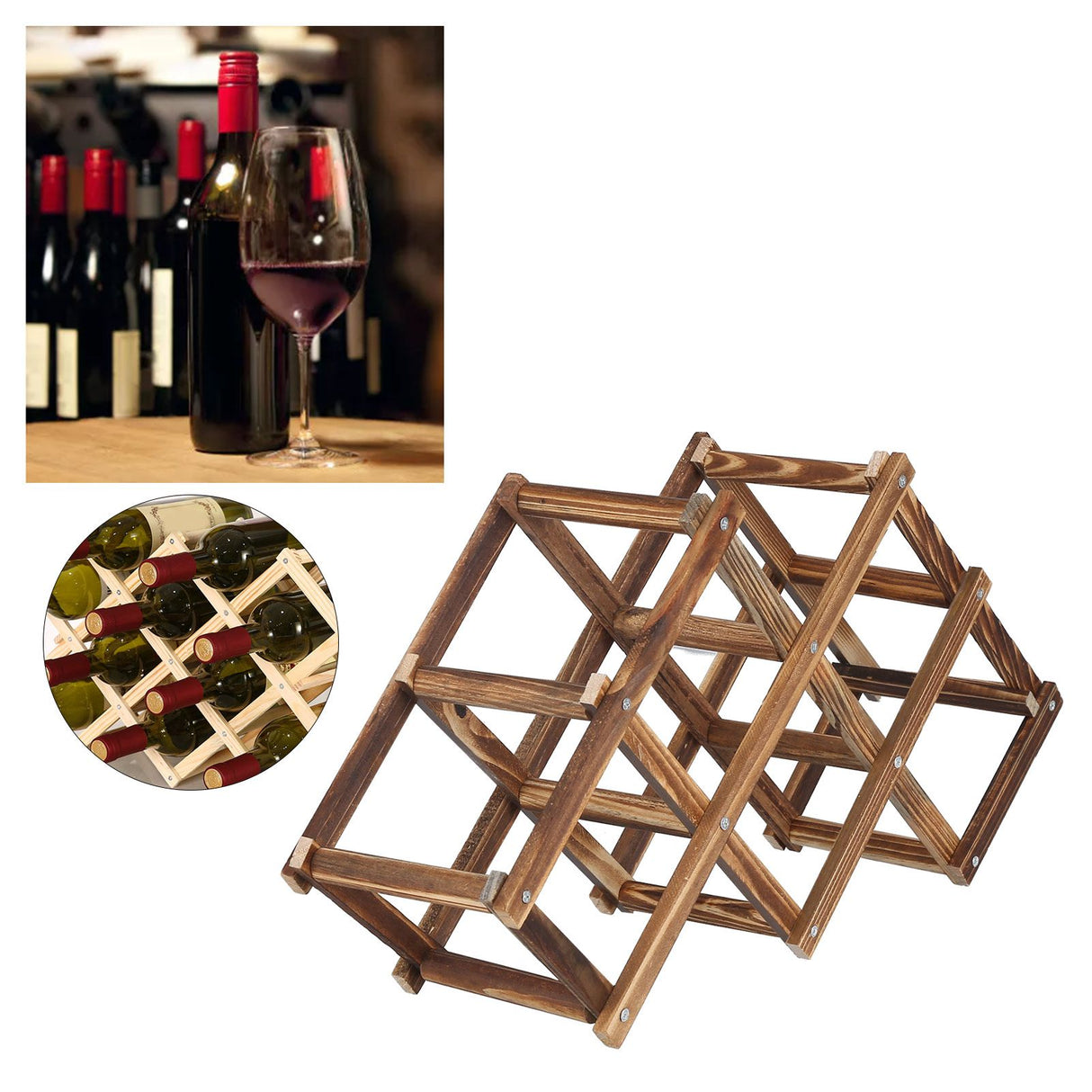 Foldable Wine Cabinet Pine Durable Elegant Simple Wine Rack Cabinet for Home Hotel OfficeRoast Color 6 Bottles