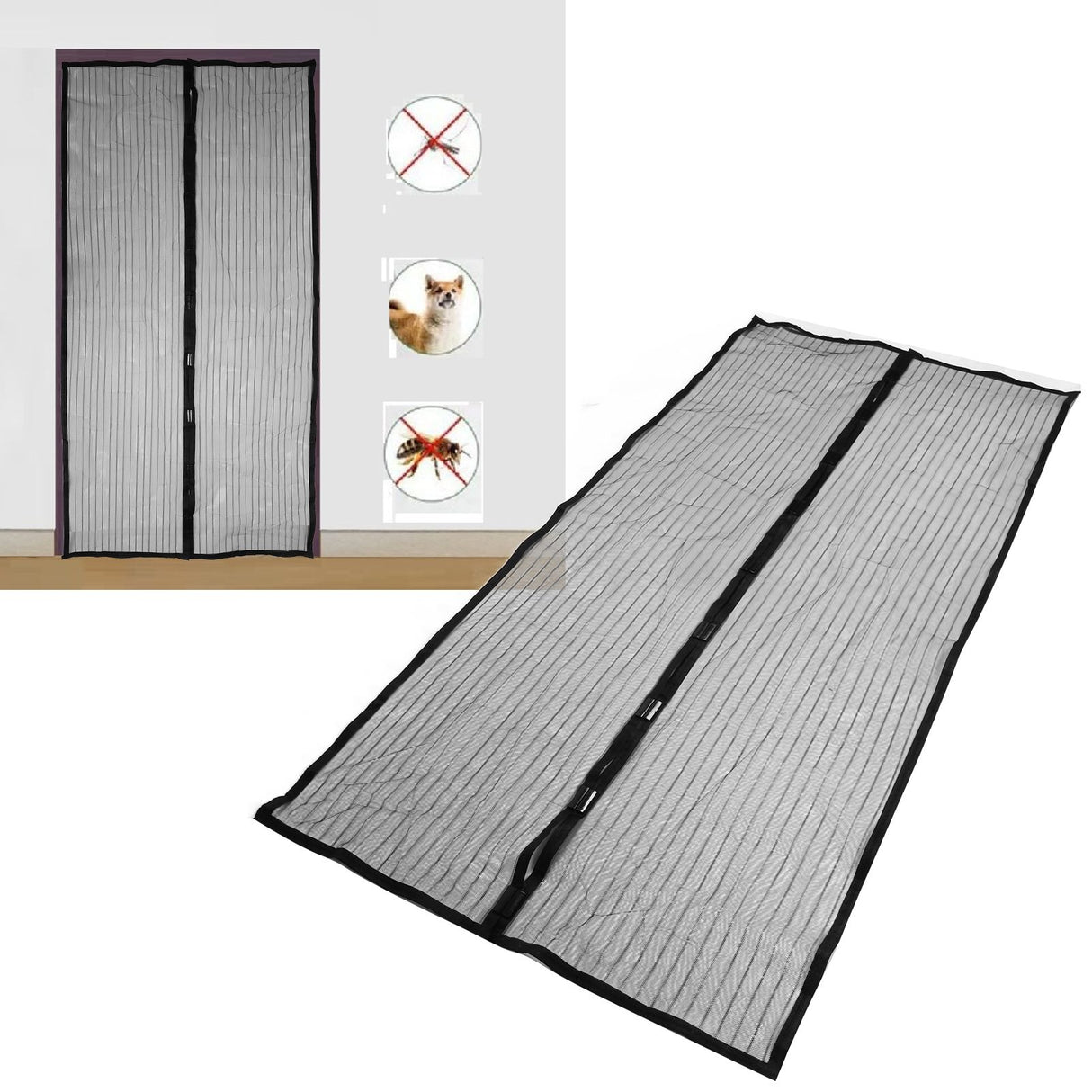 Magnetic Door Curtain Automatic Closing AntiMosquito Door Screen for Bedroom Kitchen(Black )