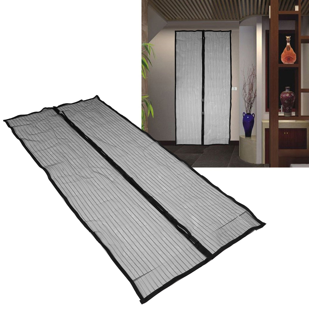 Magnetic Door Curtain Automatic Closing AntiMosquito Door Screen for Bedroom Kitchen(Black )