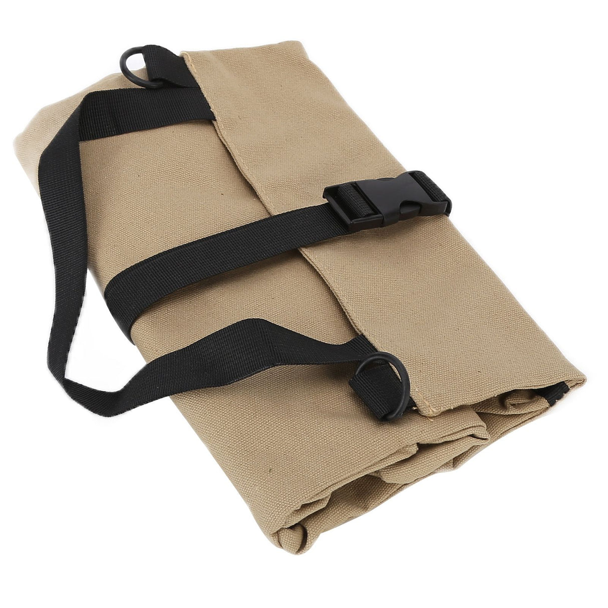 Tool Storage Bag Canvas Foldable Zipper Design Lightweight and Durable High Capacity Tool Roll Up Bag with StrapsKhaki