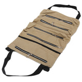 Tool Storage Bag Canvas Foldable Zipper Design Lightweight and Durable High Capacity Tool Roll Up Bag with StrapsKhaki - Side View